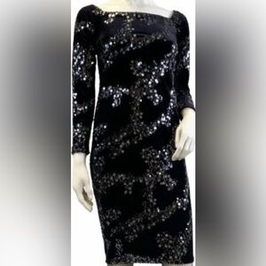 Eliza J Black Velvet Silver Sequin Long Sleeve Dress Size 6